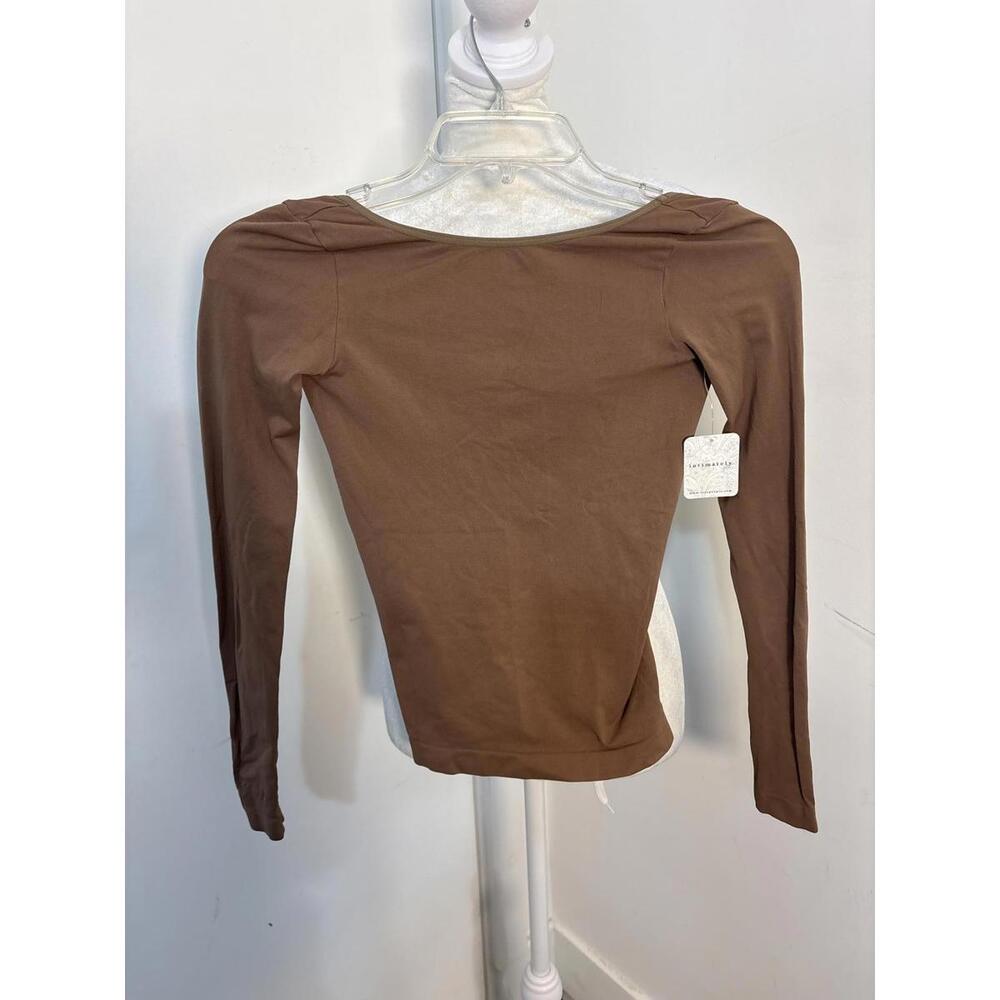 Free‎ People Intimately Navy & Brown Long Sleeve Top With Scooped Back New XS/S - Picture 4 of 8